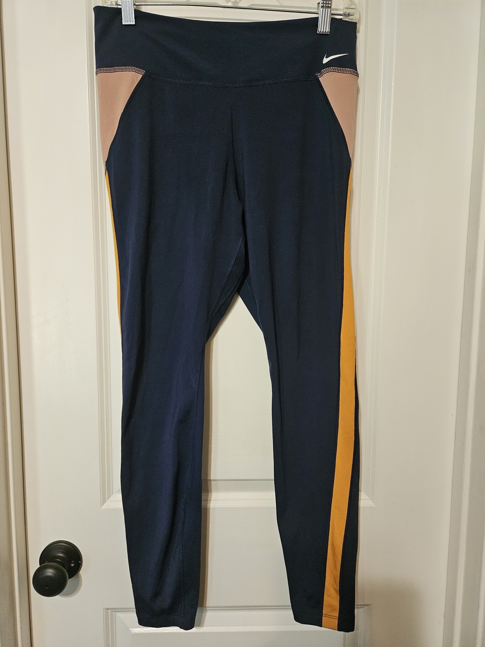Nike Womens Navy Blue Athletic Pants with Gold Stripe
